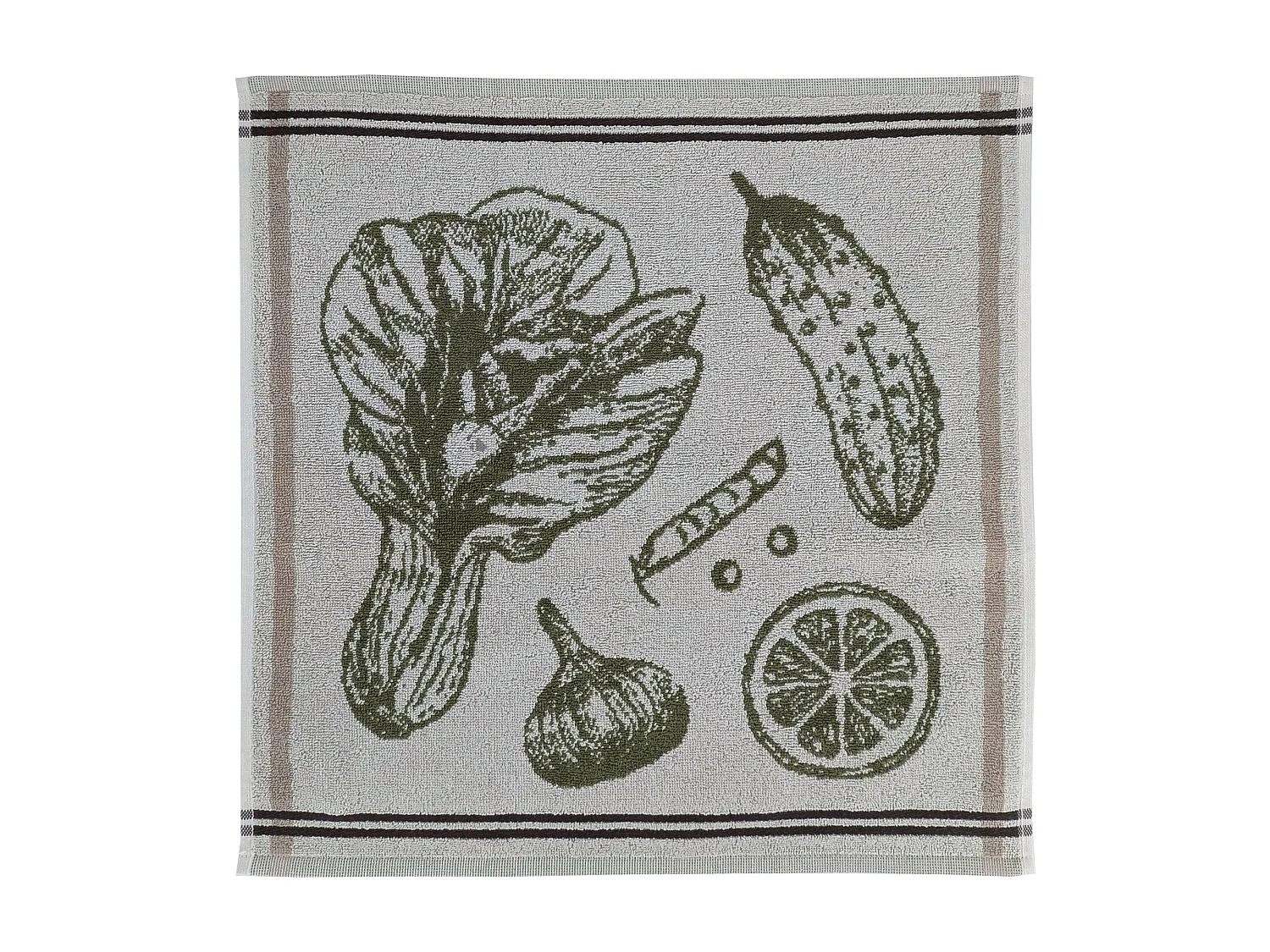 Lot de 2 torchons de cuisine éponge VEG 50x50 cm vert Olive