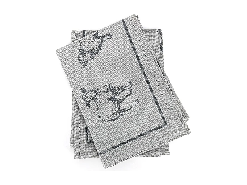 Lot de 2 torchons de cuisine 50x70 cm coton FRIENDS motif moutons gris