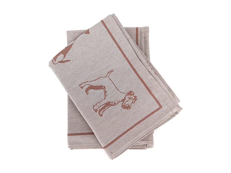 Lot de 2 torchons de cuisine 50x70 cm coton FRIENDS motif chien marron