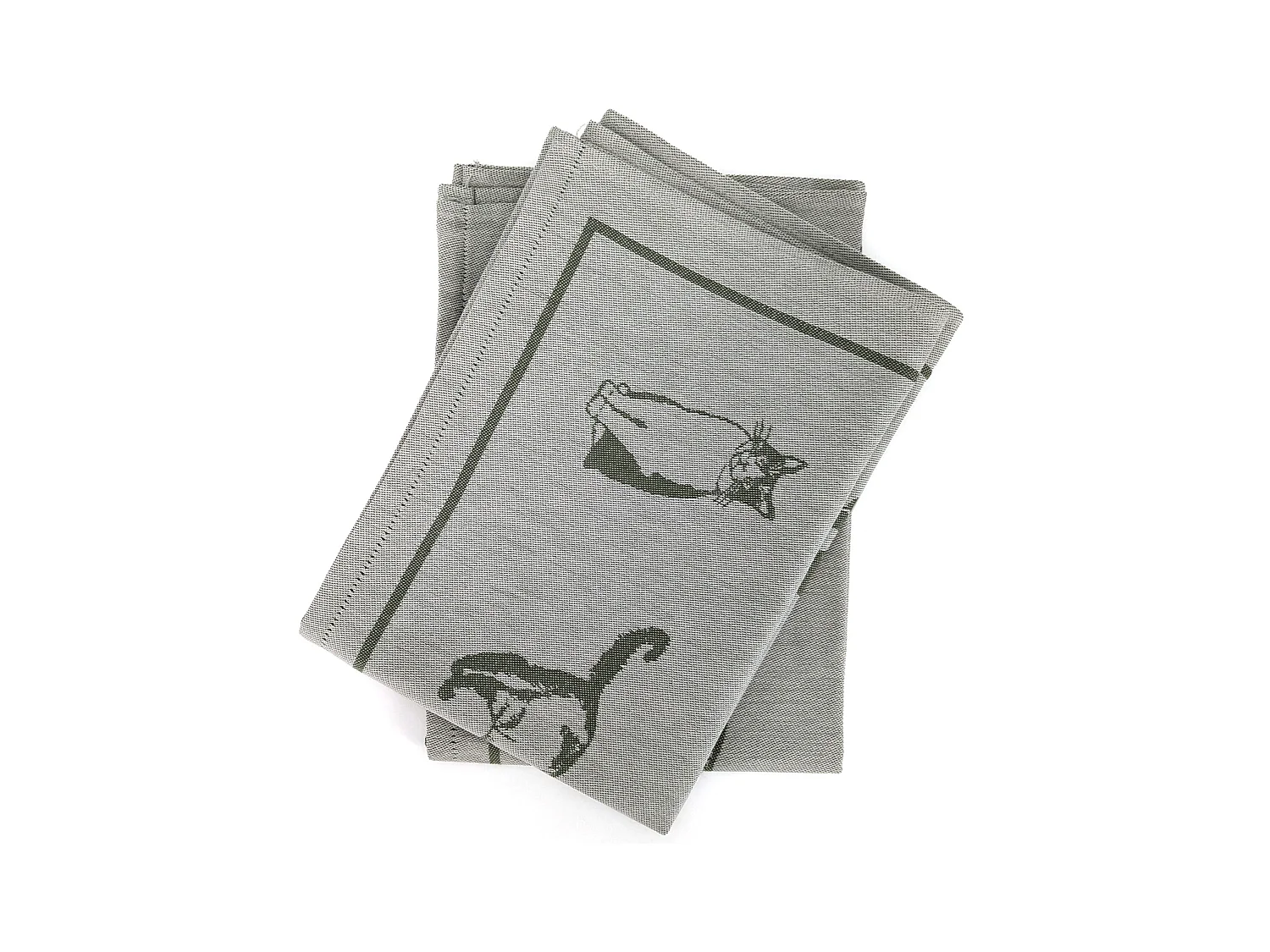 Lot de 2 torchons de cuisine 50x70 cm coton FRIENDS motif chats vert