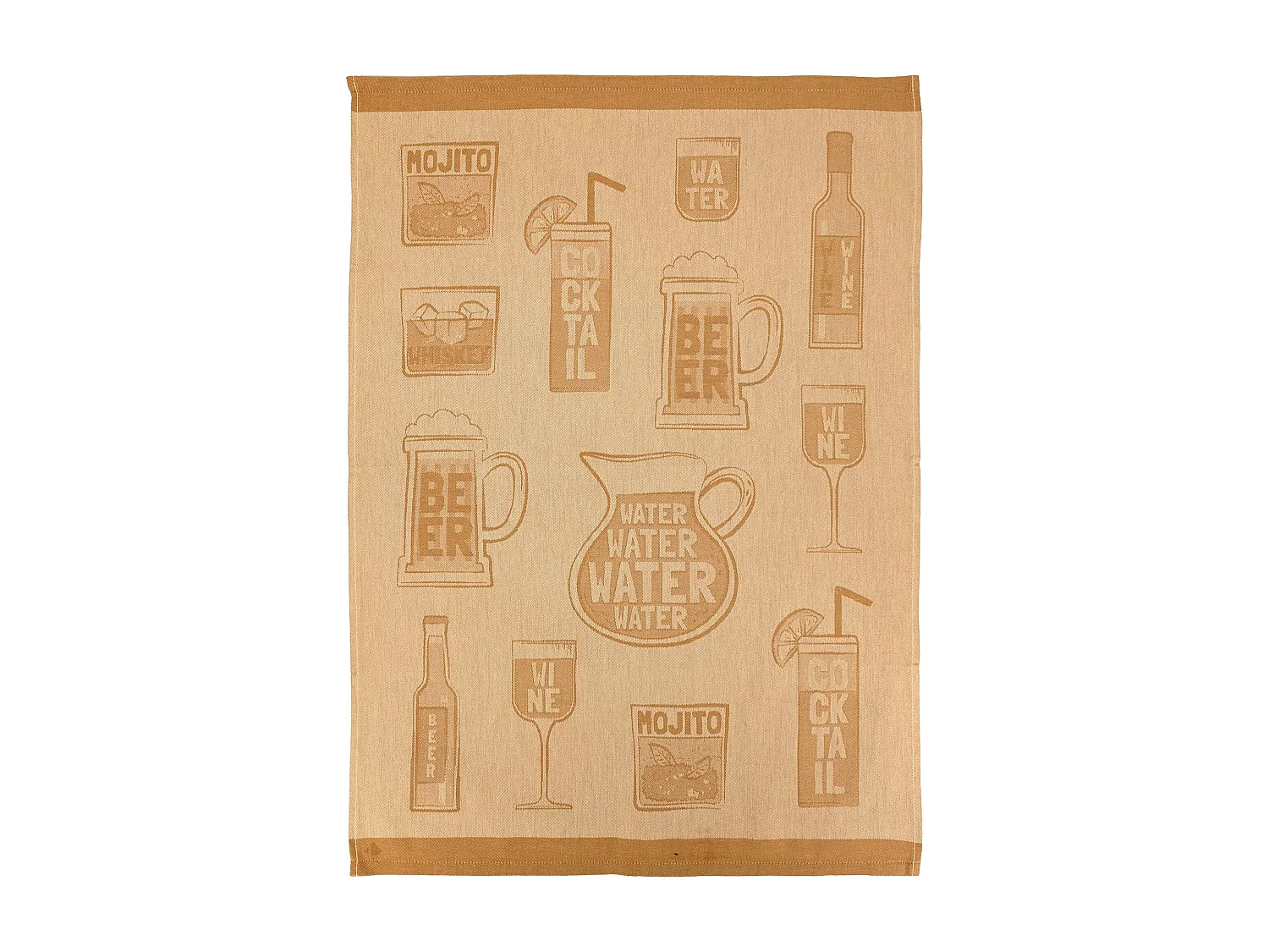 Lot de 2 torchons de cuisine toile DRINK 50x70 cm jaune Moutarde