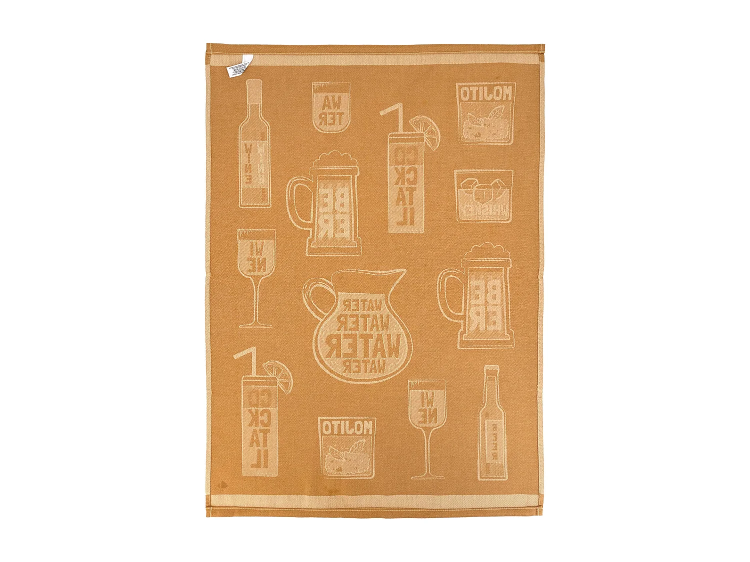 Lot de 2 torchons de cuisine toile DRINK 50x70 cm jaune Moutarde