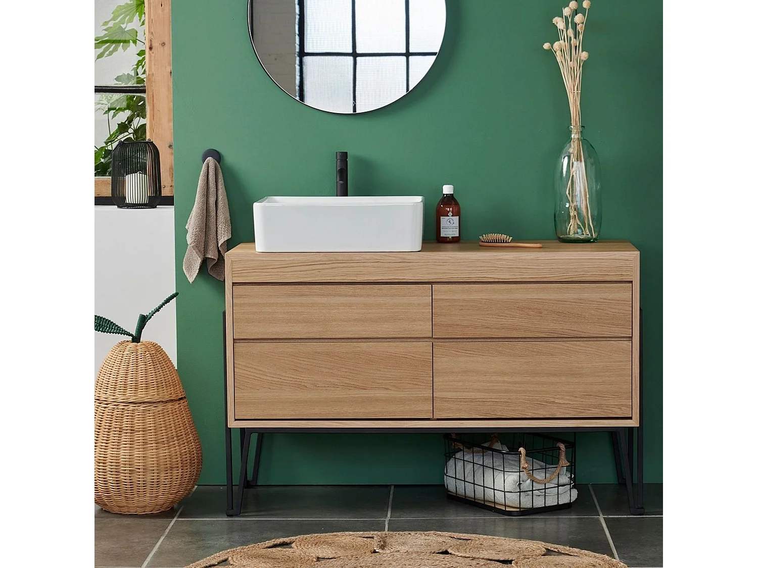 Meuble sous vasque en bois et métal 4 tiroirs L120 - BRIGHTON