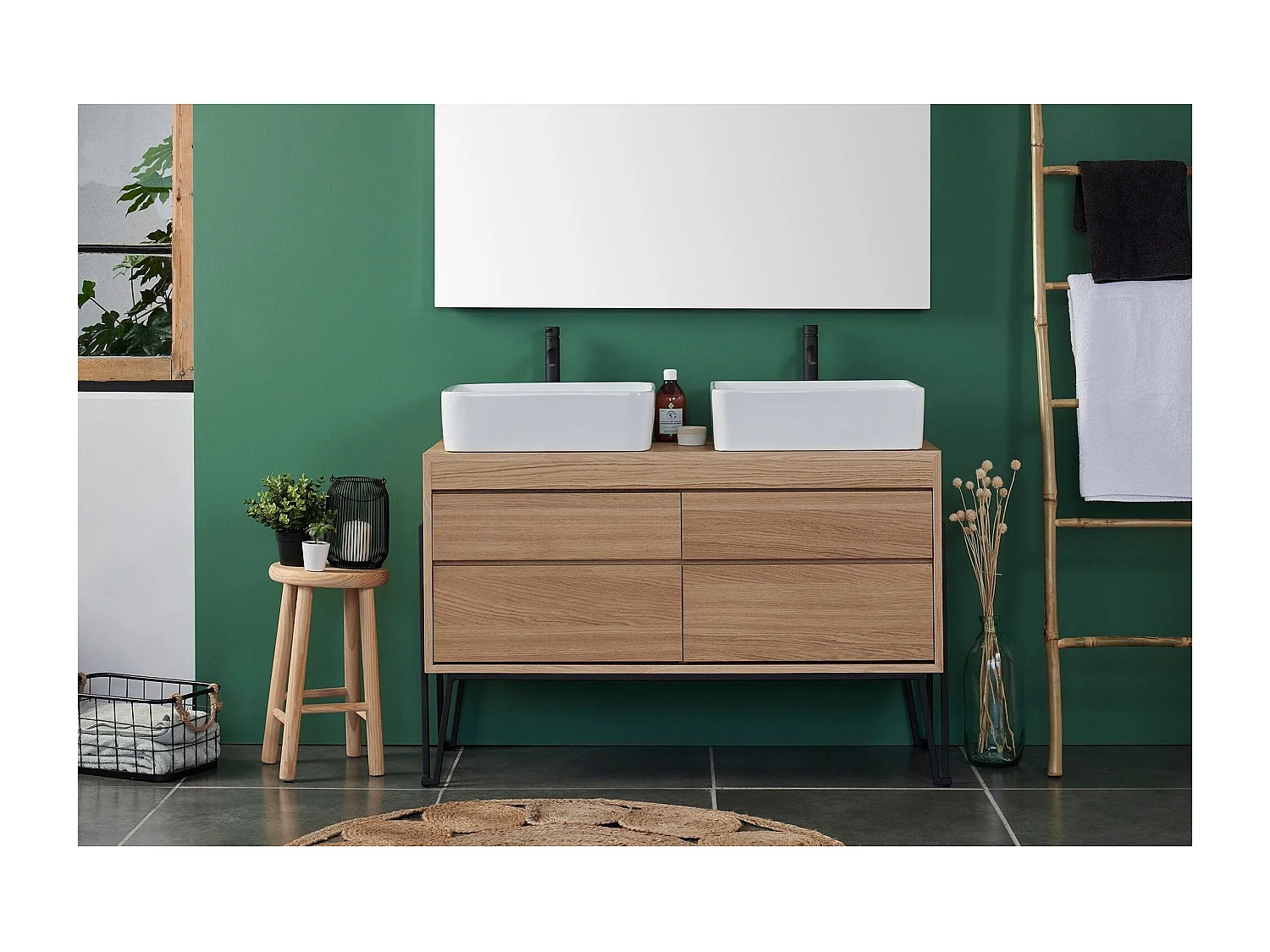 Meuble sous vasque en bois et métal 4 tiroirs L120 - BRIGHTON