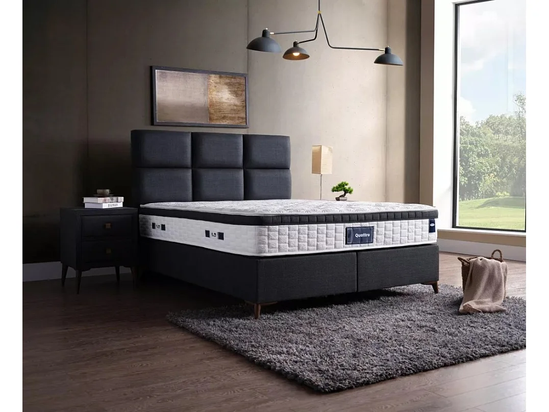 Letto Quattro /160x200/materasso incluso/rivestimento in tessuto/antracite