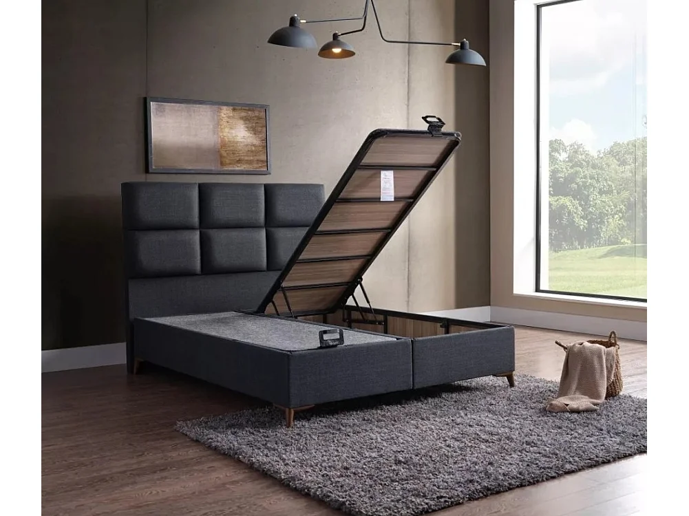 Letto Quattro /160x200/materasso incluso/rivestimento in tessuto/antracite