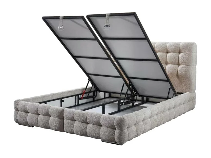 Lit Monart/160x200/matelas inclus/housse tissu-boucle/beige