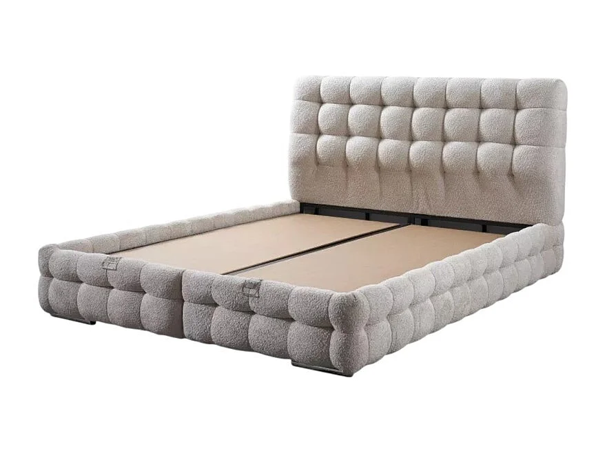 Lit Monart/160x200/matelas inclus/housse tissu-boucle/beige