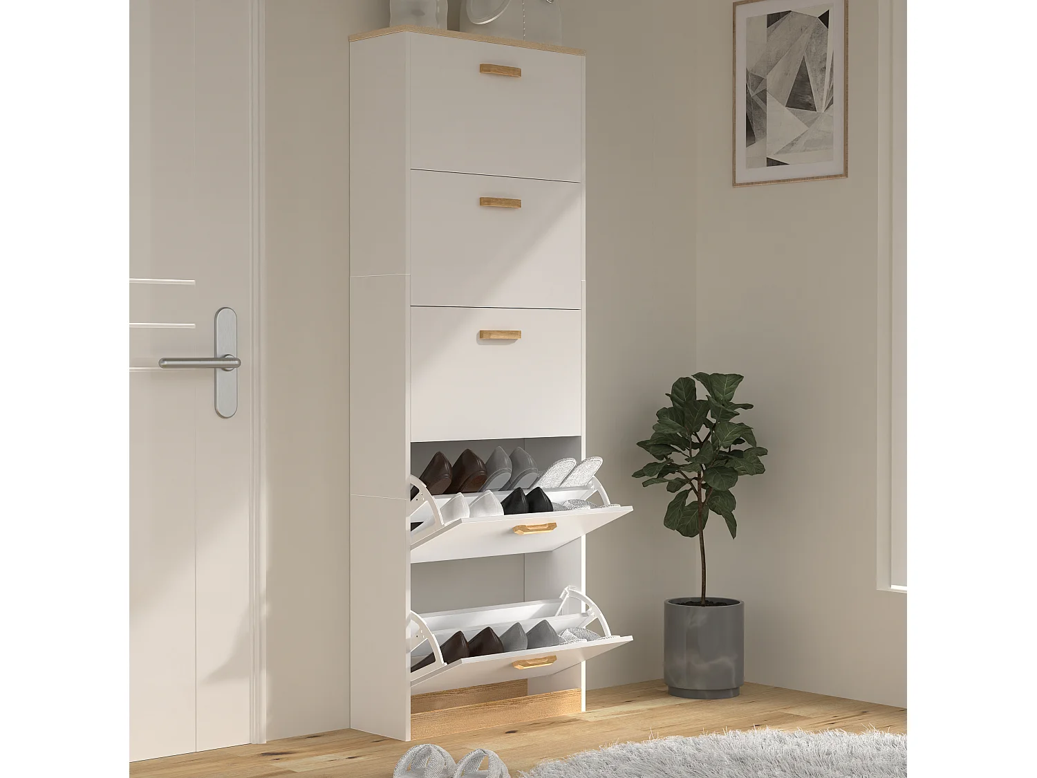 Shoe cabinet Halom White H. 170 x W. 59 x D. 22 cm