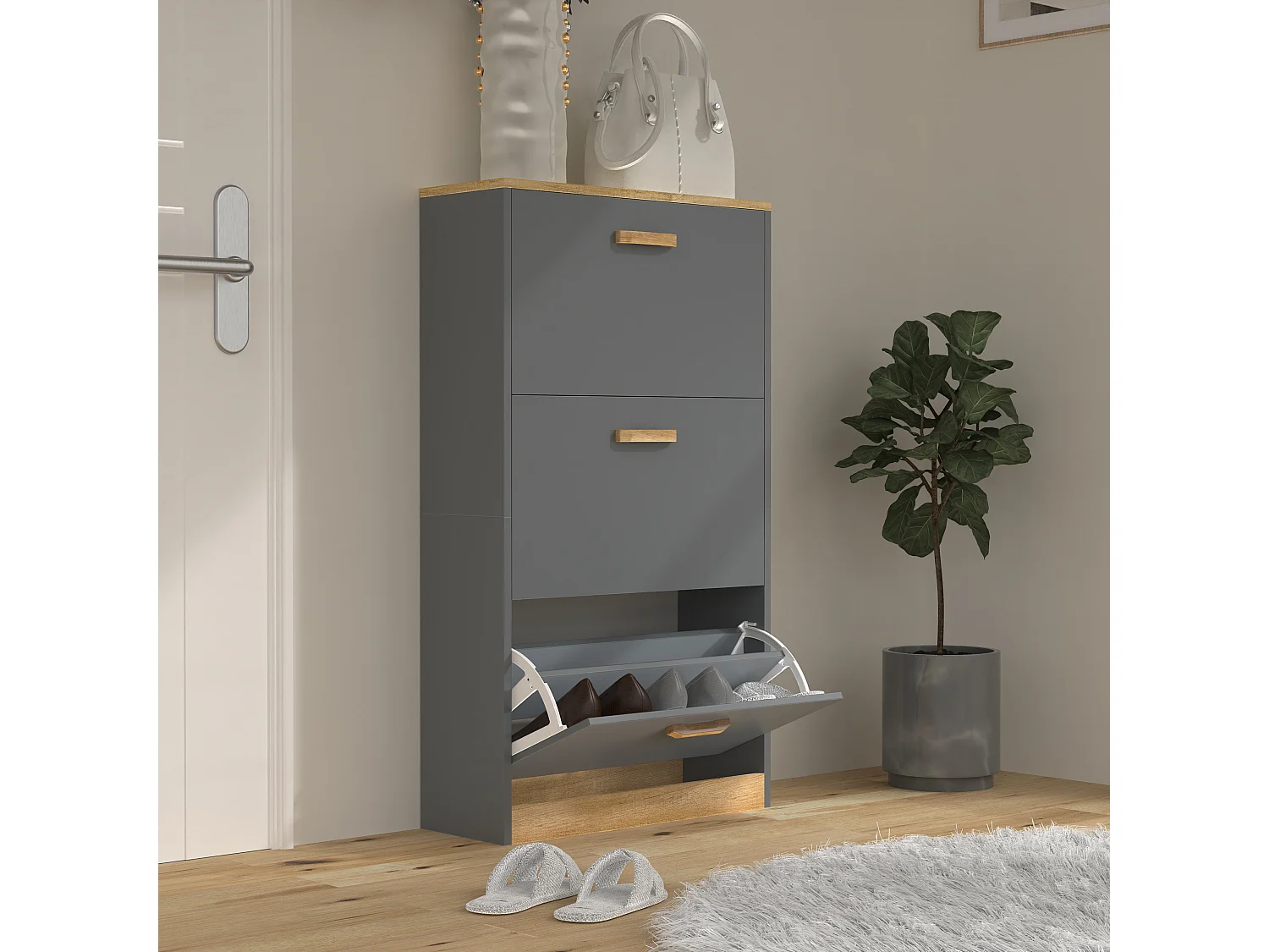 Holz Schuhregal Schuhschrank Schuhkipper Halom M