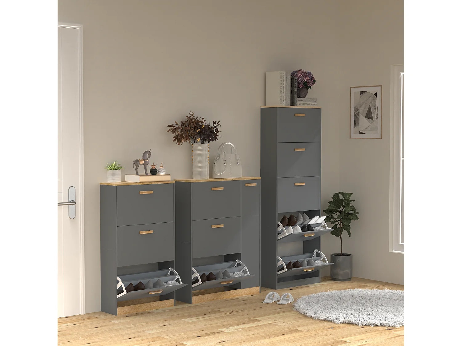 Holz Schuhregal Schuhschrank Schuhkipper Halom M