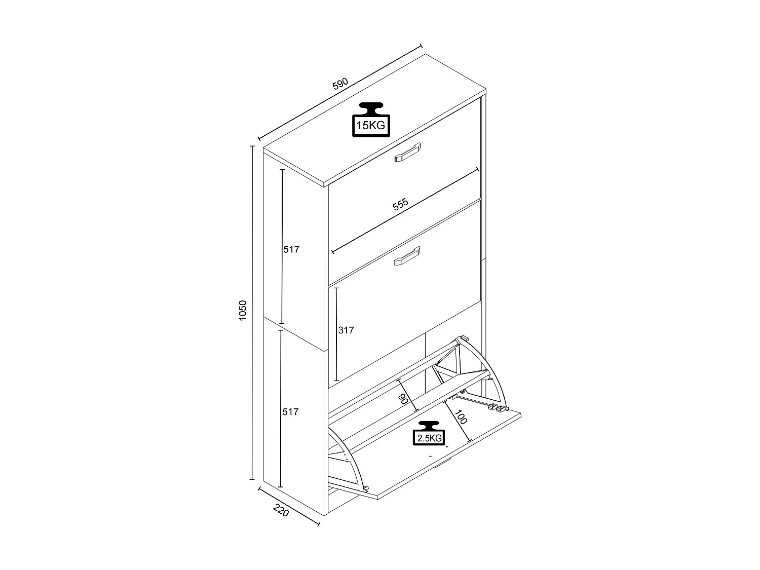 Shoe cabinet Halom White H. 105 x W. 59 x D. 22 cm
