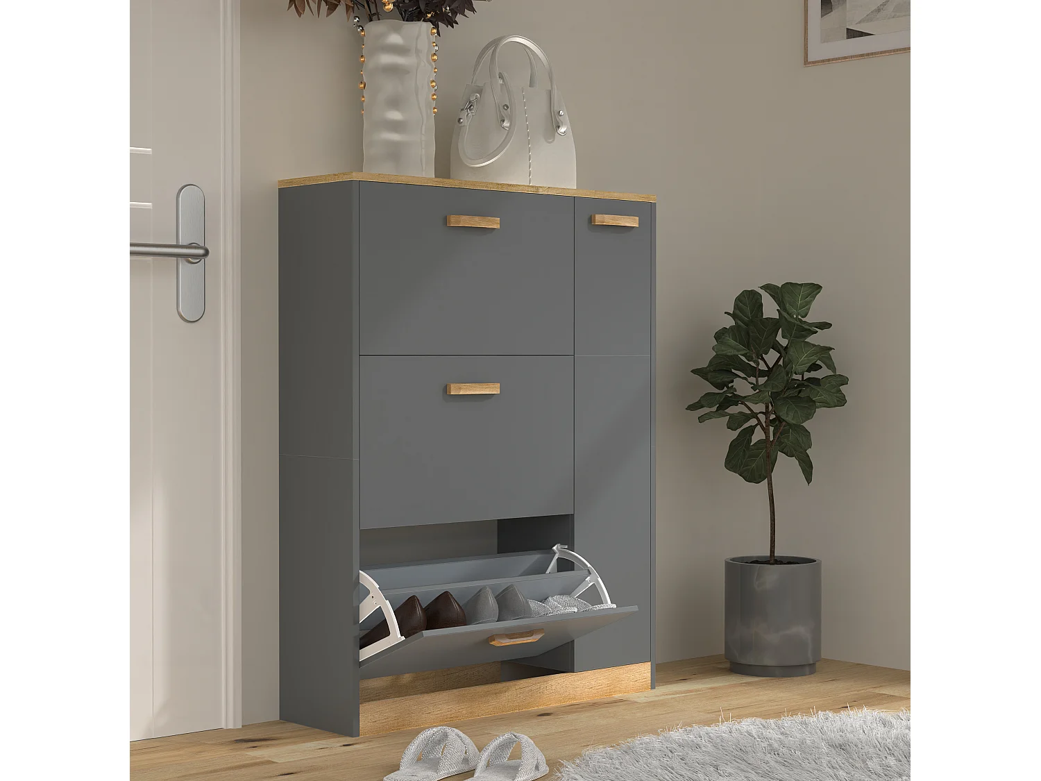 Holz Schuhregal Schuhschrank Schuhkipper Halom L