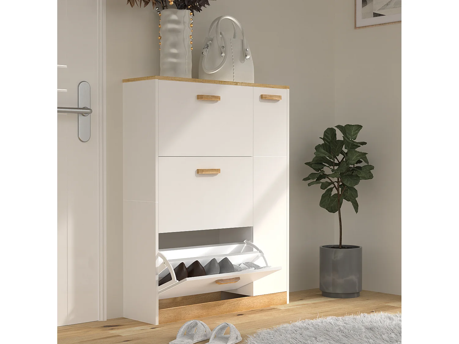 Holz Schuhregal Schuhschrank Schuhkipper Halom L