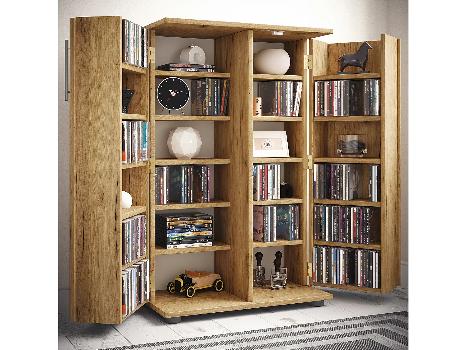 CD / DVD Media Shelf Engalo Honey oak H. 93 x W. 60 x D. 31 cm