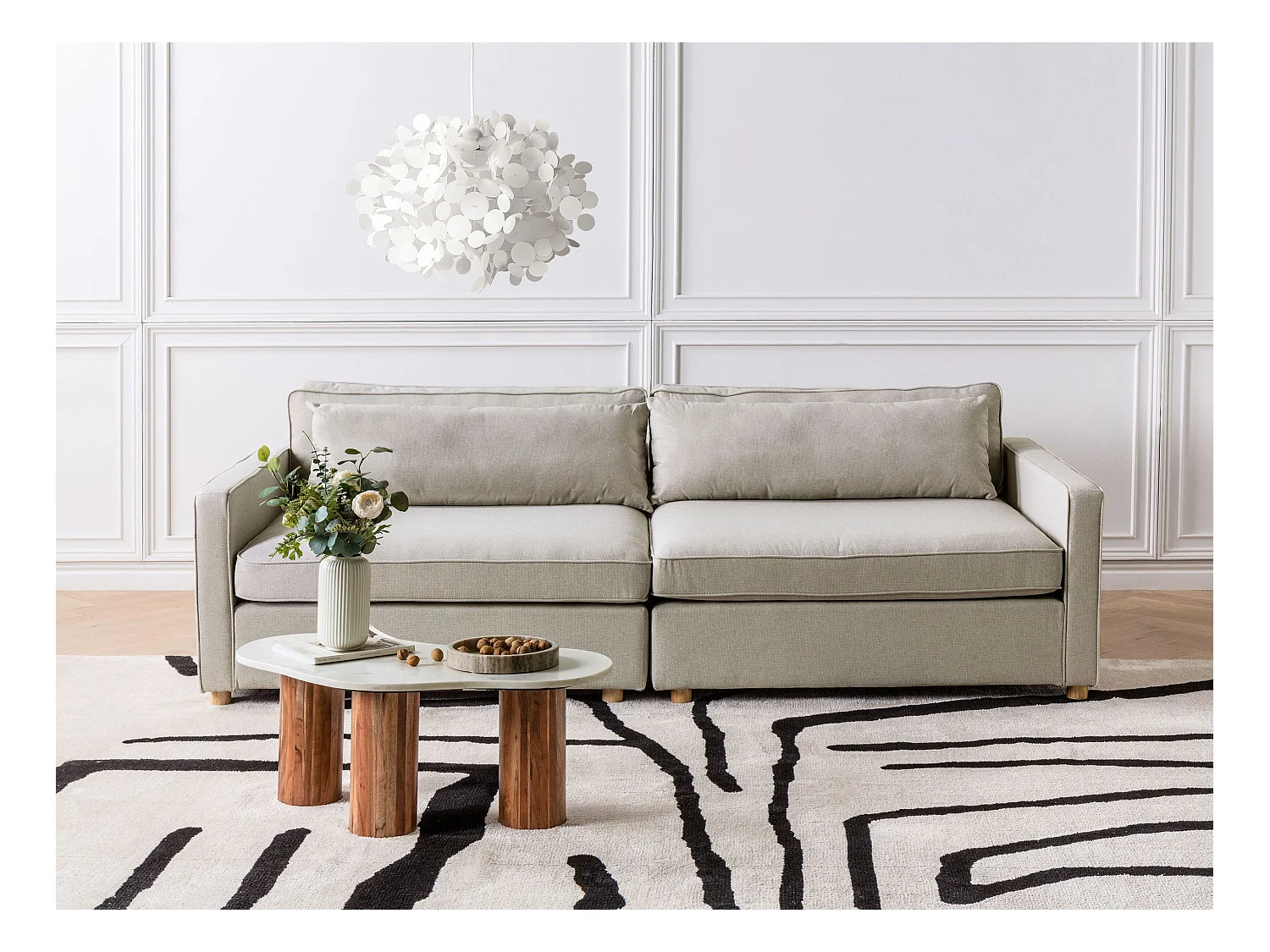 Canapé 3 places VINSTRA Tissu Beige
