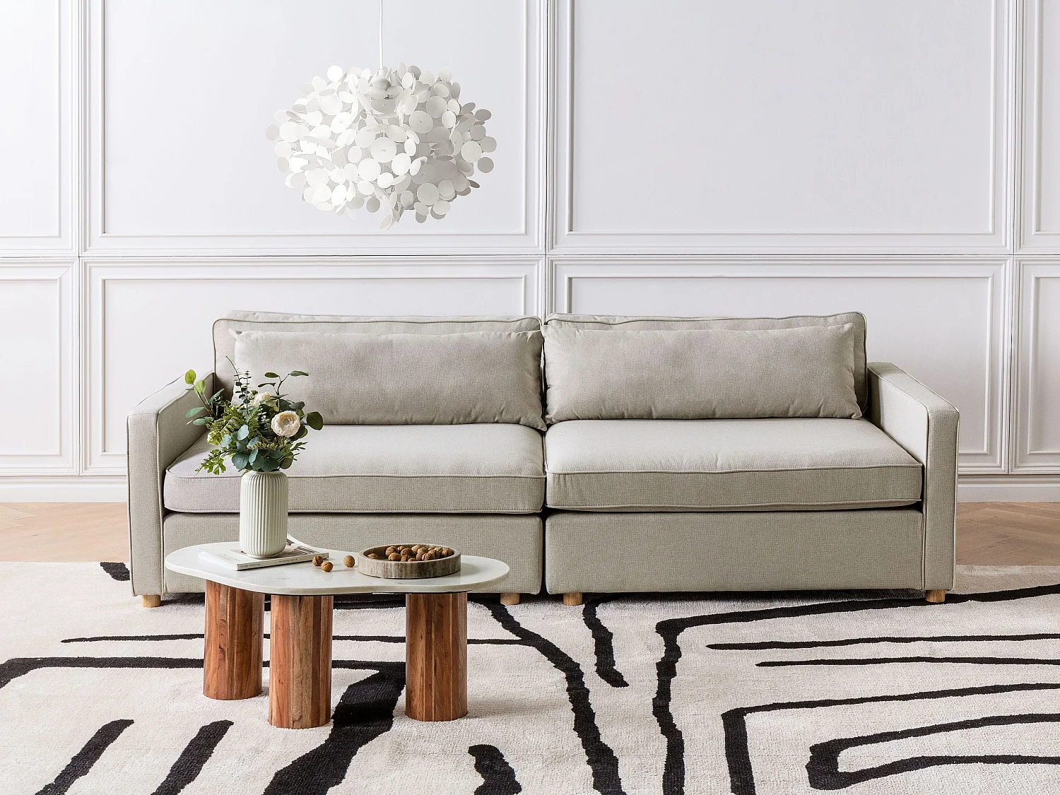 Divano VINSTRA Tessuto Beige 3 posti