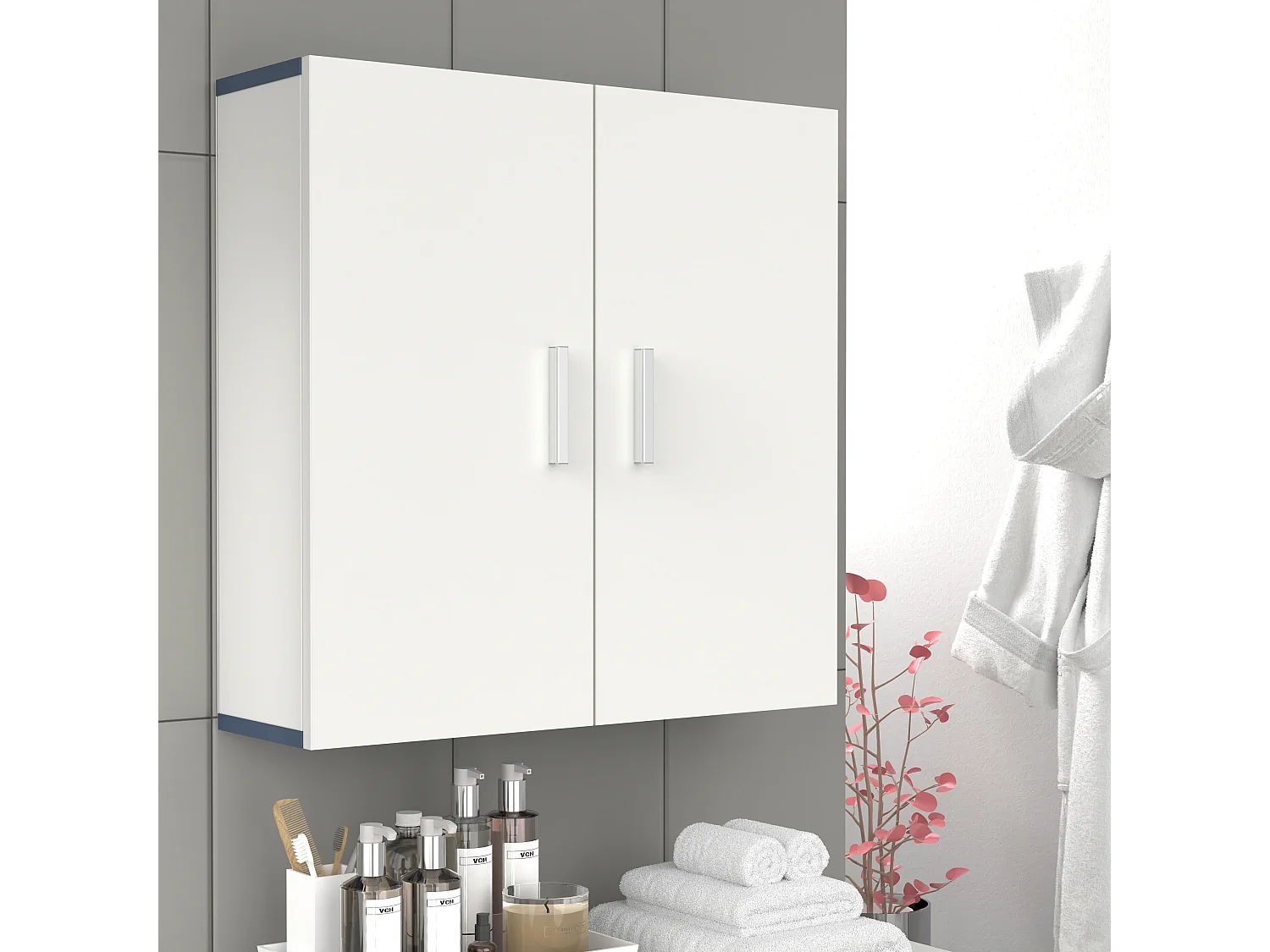 Bathroom furniture wall cabinet Landos White / Black H. 60 x W. 60 x D. 18 cm