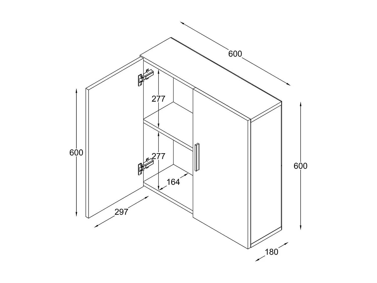 Bathroom furniture wall cabinet Landos White / Honey oak H. 60 x W. 60 x D. 18 cm