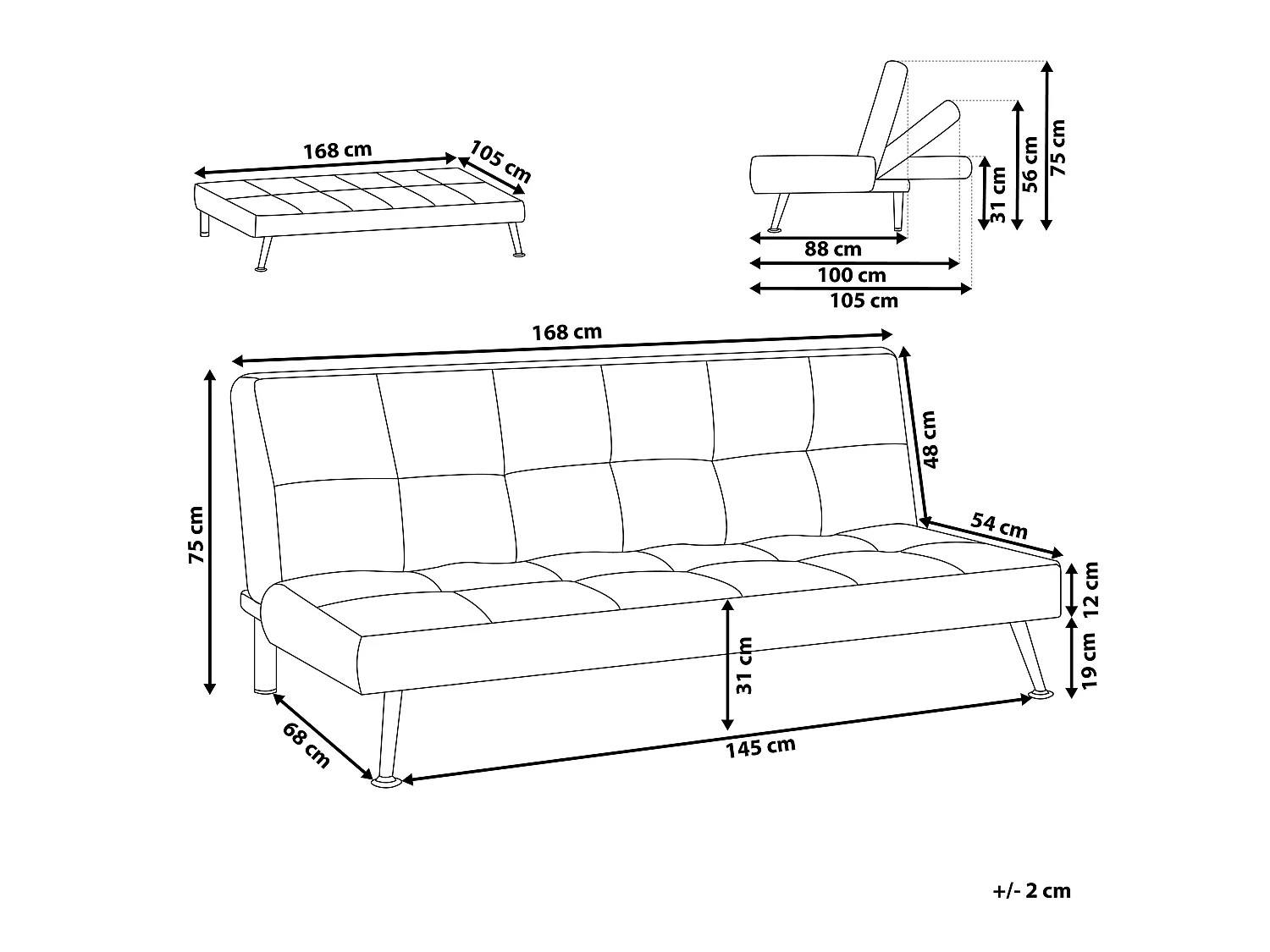Schlafsofa HASLE Stoff Braun 3-Sitzer