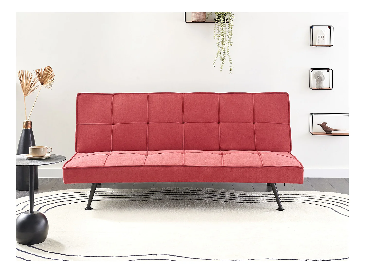 3-Sitzer Sofa mit Schlaffunktion Stoff rot Schlafsofa ohne Armlehnen Hasle
