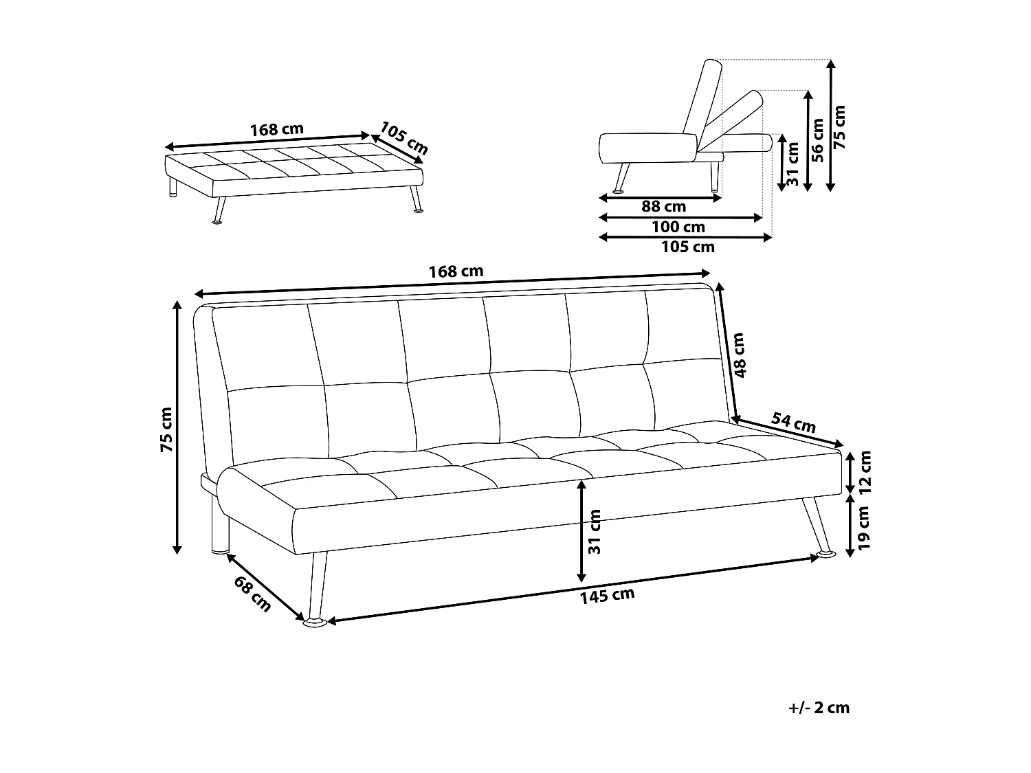 3-Sitzer Sofa mit Schlaffunktion Stoff rot Schlafsofa ohne Armlehnen Hasle
