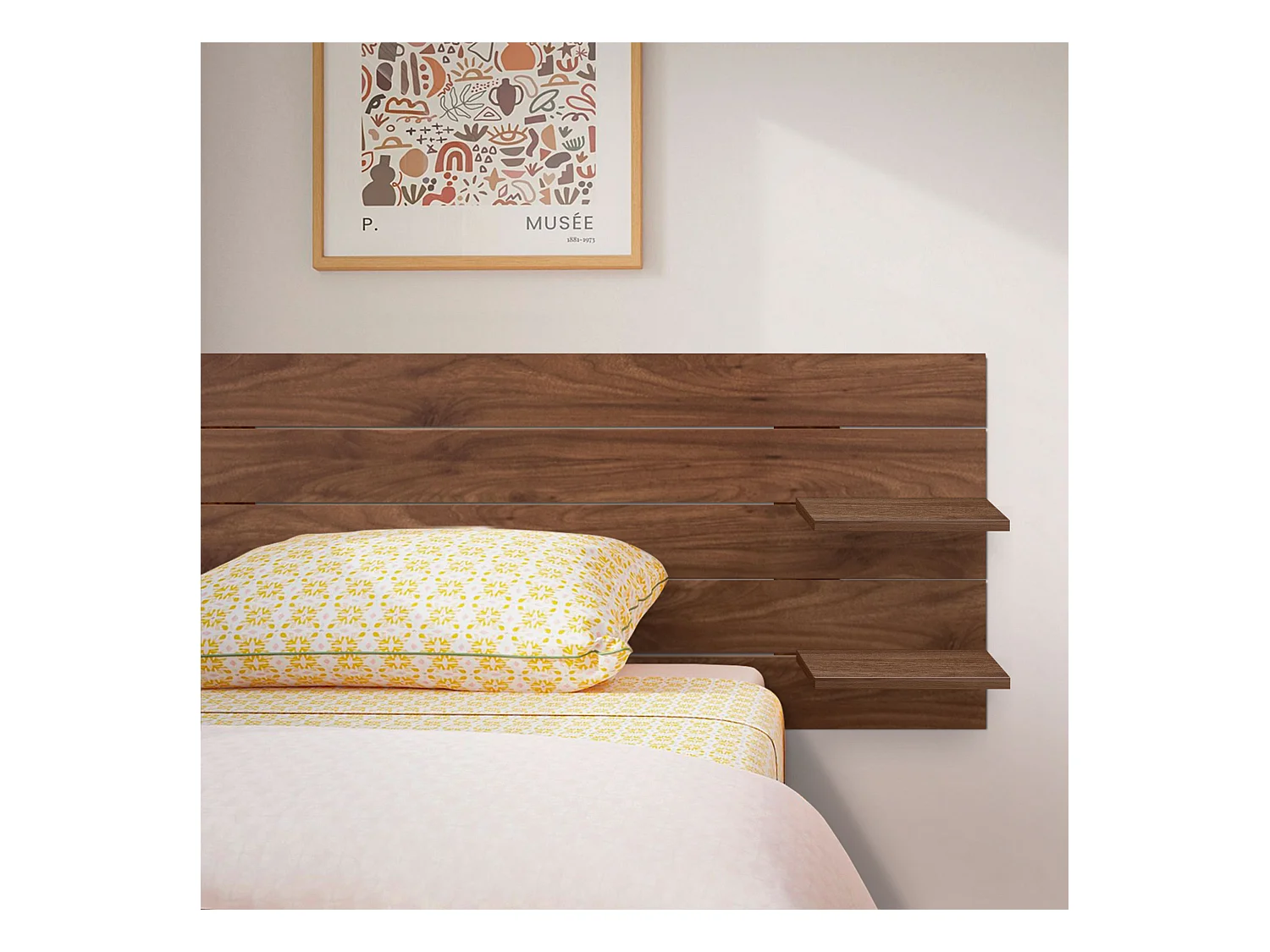 DHOME Hoofdbord met planken van gerecycled hout DM Muurhangend Horizontaal palletstijl Scandinavisch vintage bed (135 cm walnotenhout)