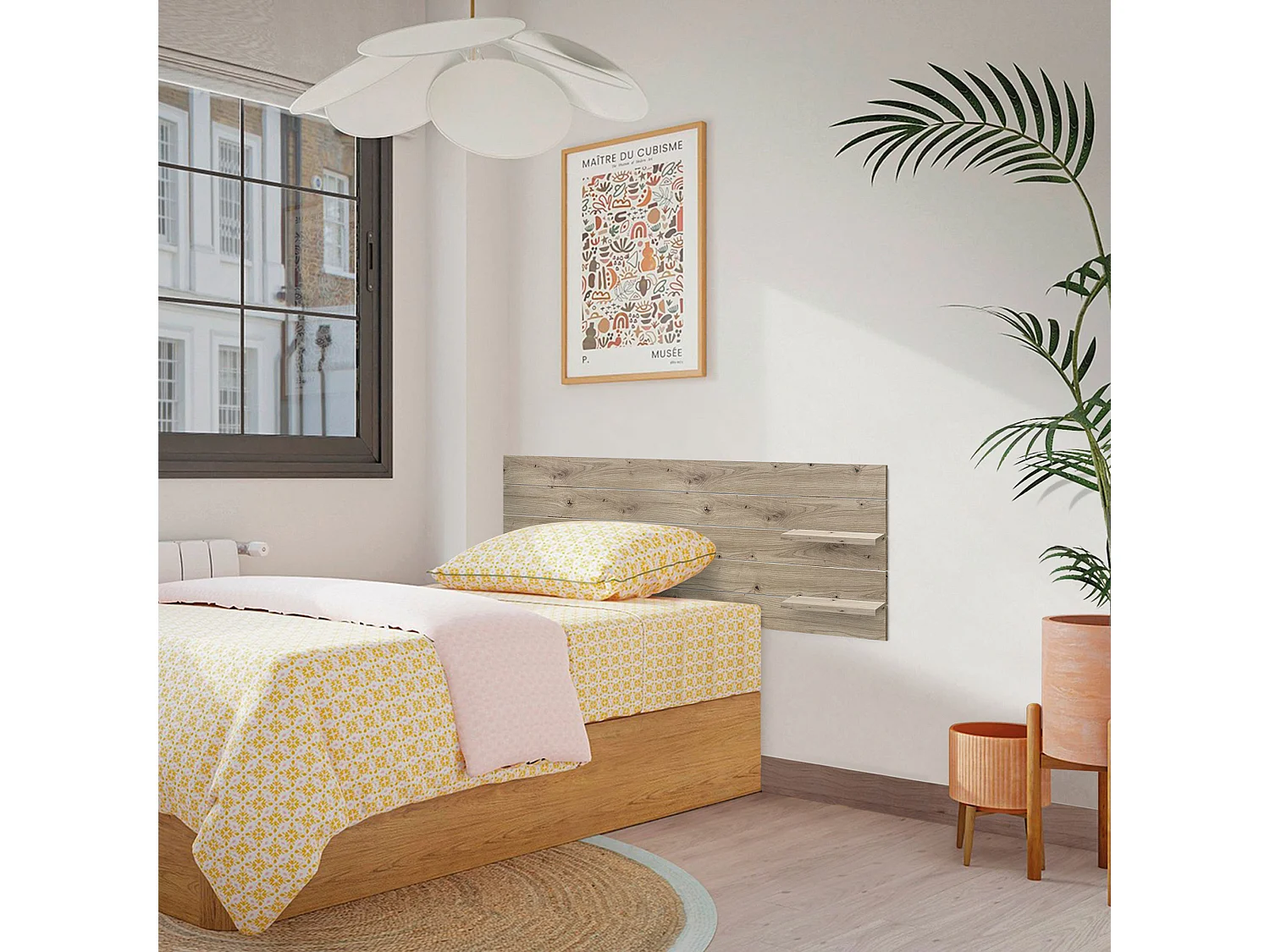 DHOME Tête de lit avec étagères en bois recyclé DM Tenture murale horizontale Style palette Lit nordique vintage (chêne 145 cm)