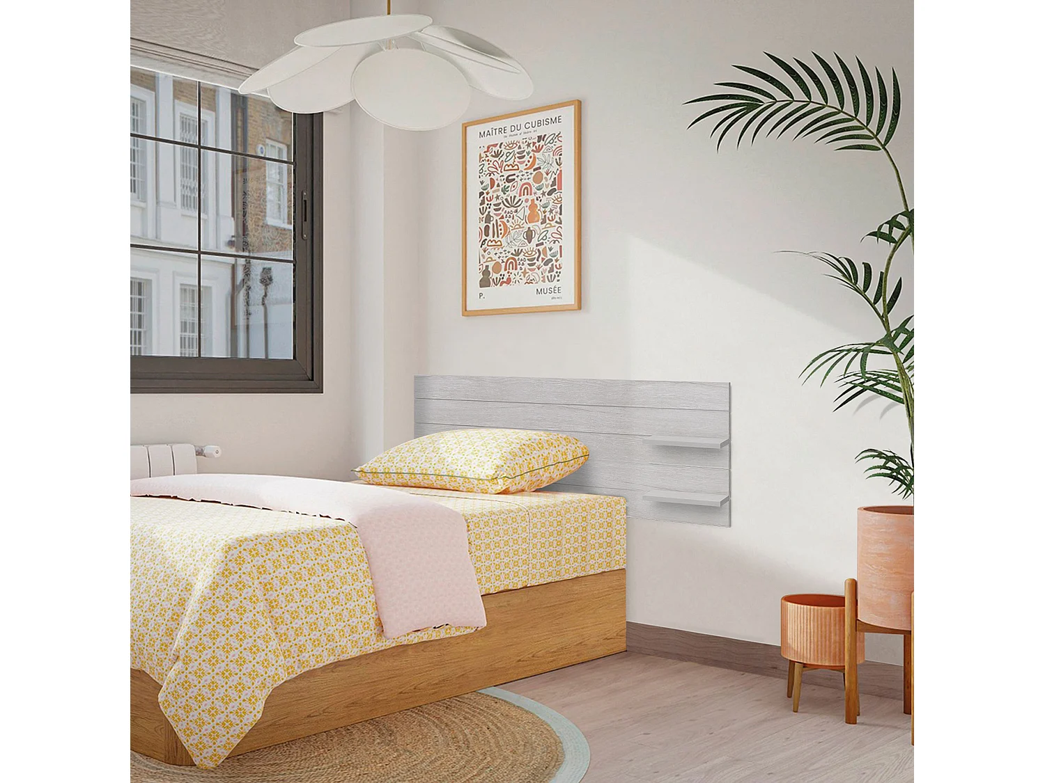 DHOME Tête de lit avec étagères en bois recyclé DM Tenture murale horizontale Style palette Lit nordique vintage (160 cm Arctique)