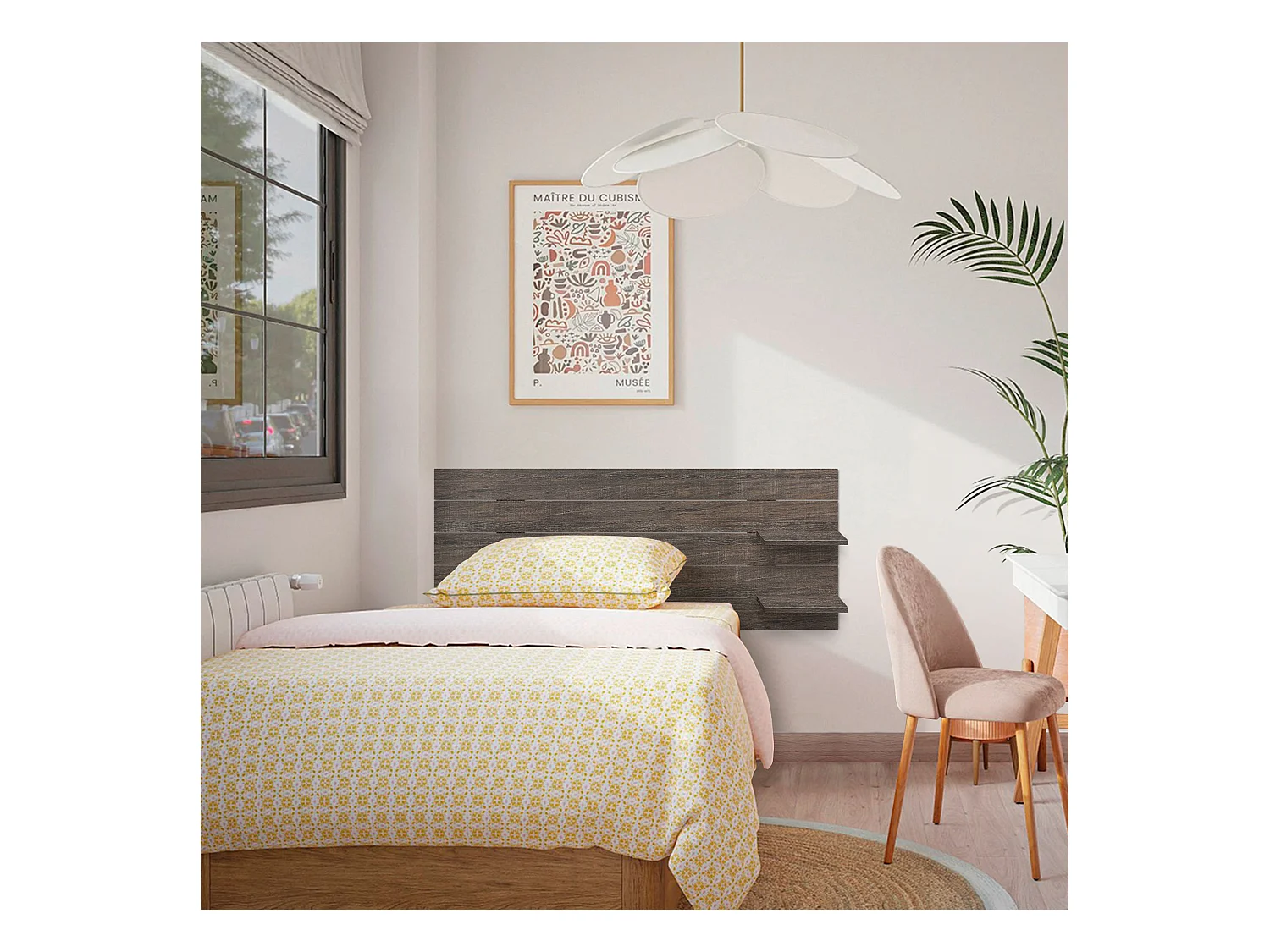 DHOME Hoofdbord met planken van gerecycled hout DM Muurhangend Horizontaal Palletstijl Scandinavisch Vintage Bed (145cm Amazon Oak)