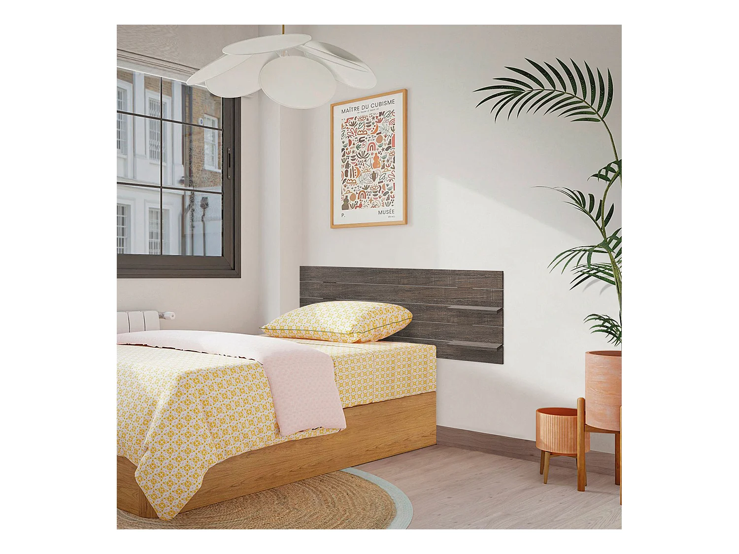 DHOME Hoofdbord met planken van gerecycled hout DM Muurhangend Horizontaal Palletstijl Scandinavisch Vintage Bed (145cm Amazon Oak)