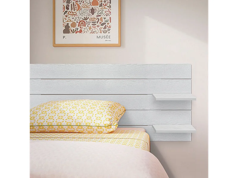 DHOME Tête de lit avec étagères en bois recyclé DM Tenture murale horizontale Style palette Lit nordique vintage (bois blanc 160 cm)