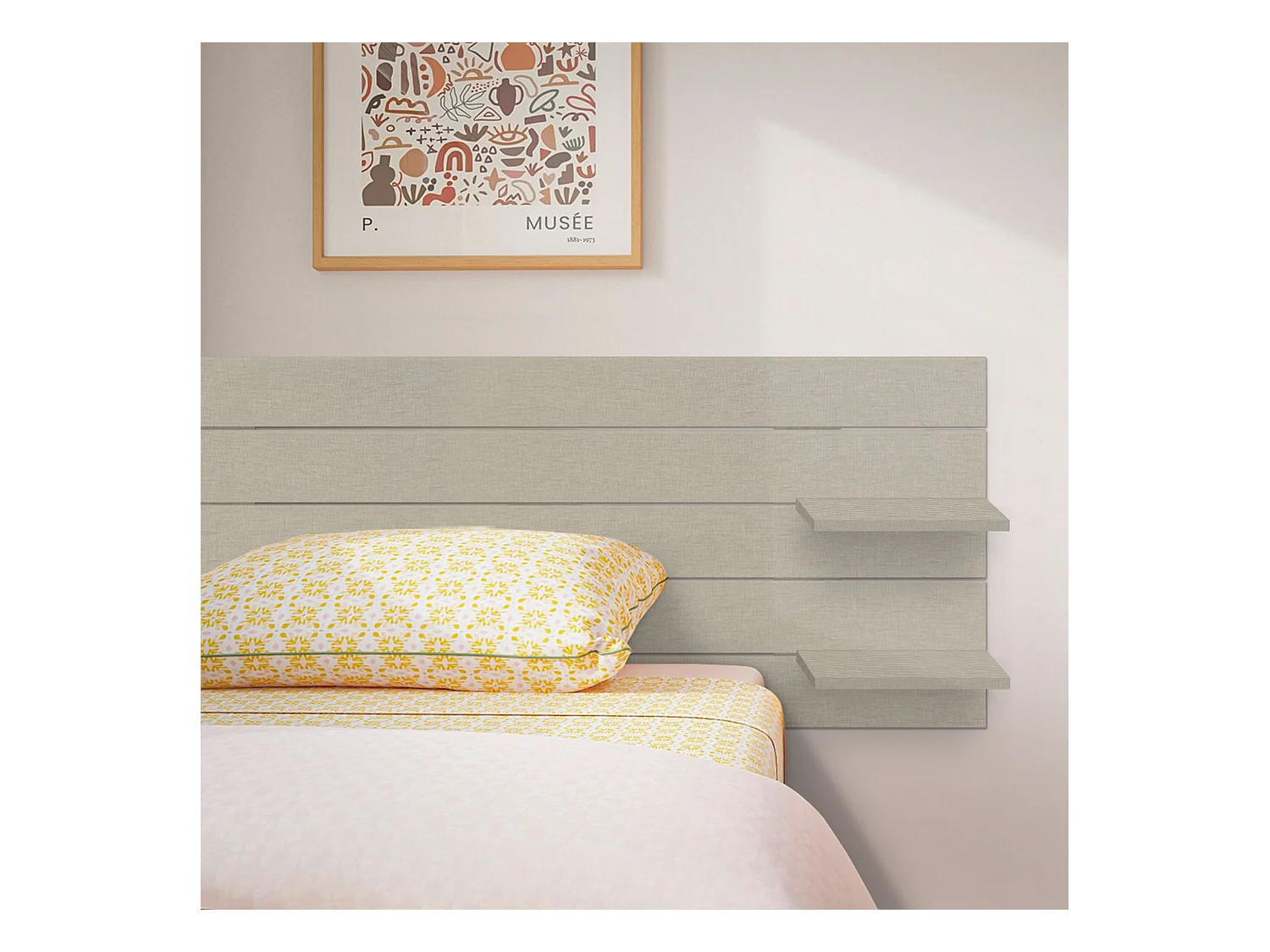 DHOME Tête de lit avec étagères en bois recyclé DM Tenture murale horizontale Style palette Lit nordique vintage (finition lin 160 cm)
