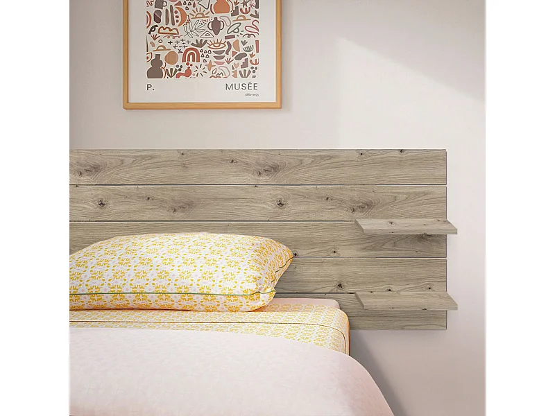 DHOME Tête de lit avec étagères en bois recyclé DM Tenture murale horizontale Style palette Lit nordique vintage (chêne 160 cm)