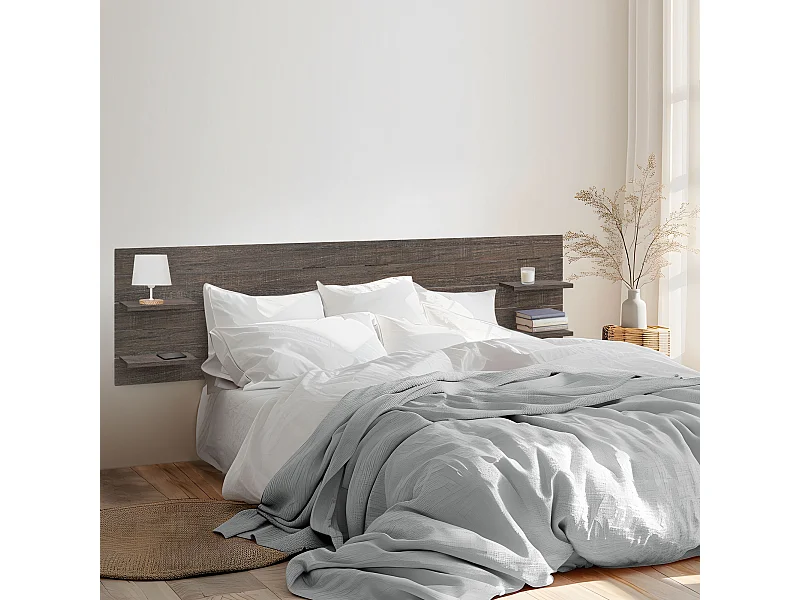 DHOME Tête de lit avec étagères en bois recyclé DM Tenture murale horizontale Style palette Lit nordique vintage (chêne d'Amazone 210 cm)