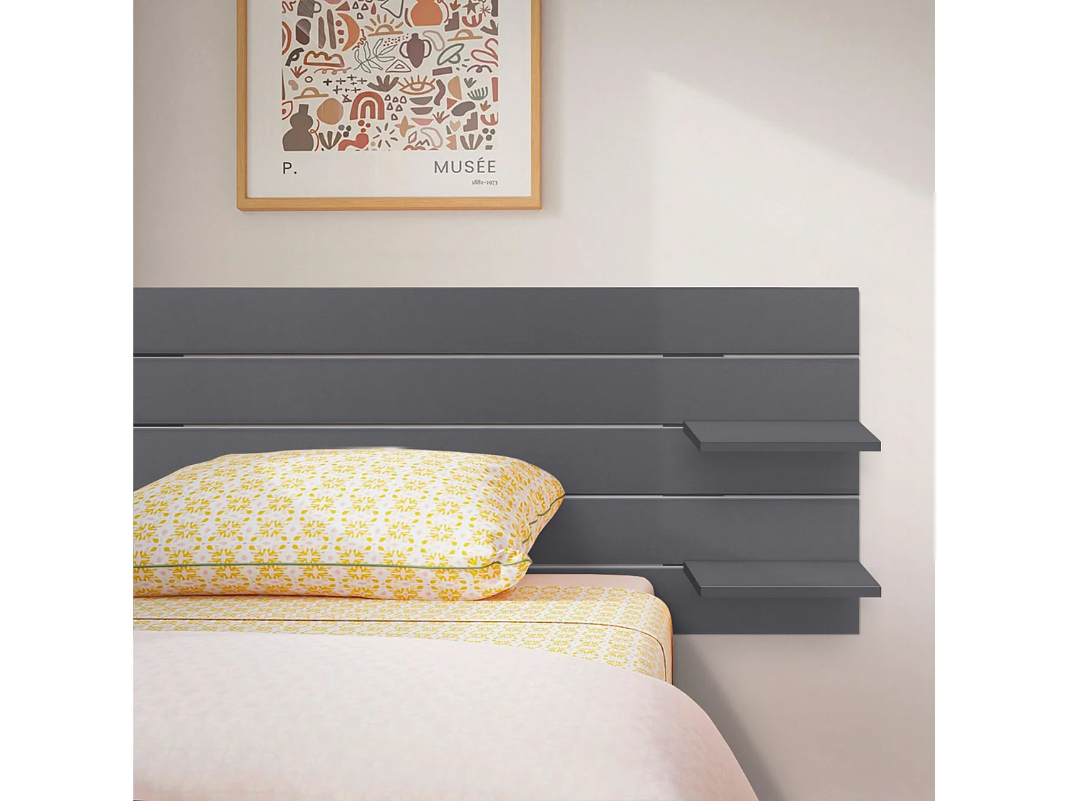 DHOME Tête de lit avec étagères en bois recyclé DM Tenture murale horizontale Style palette Lit nordique vintage (160 cm Gris massif)