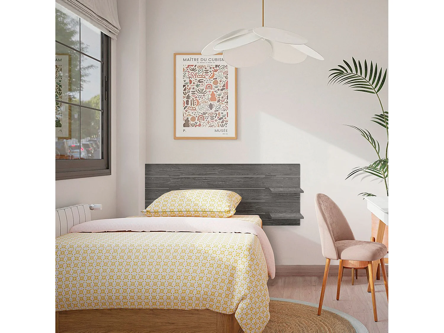 DHOME Hoofdbord met planken van gerecycled hout DM Muurhangend Horizontaal palletstijl Scandinavisch vintage bed (145 cm essenhout)