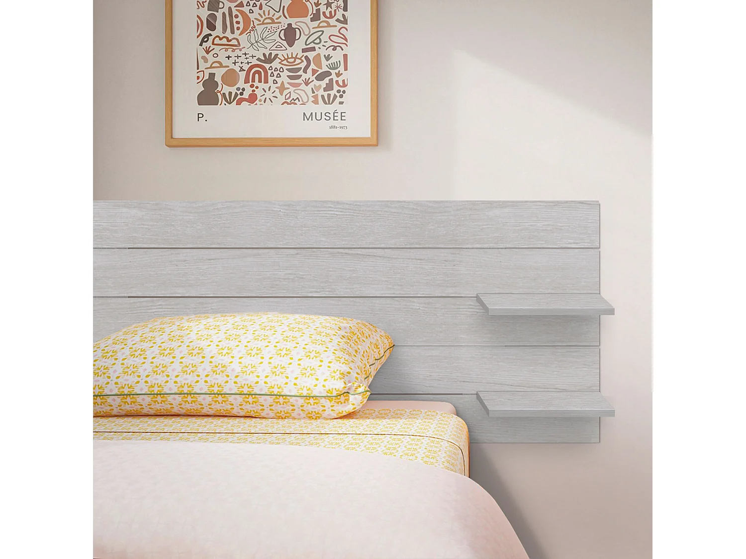 DHOME Tête de lit avec étagères en bois recyclé DM Tenture murale horizontale Style palette Lit nordique vintage (145 cm Arctique)