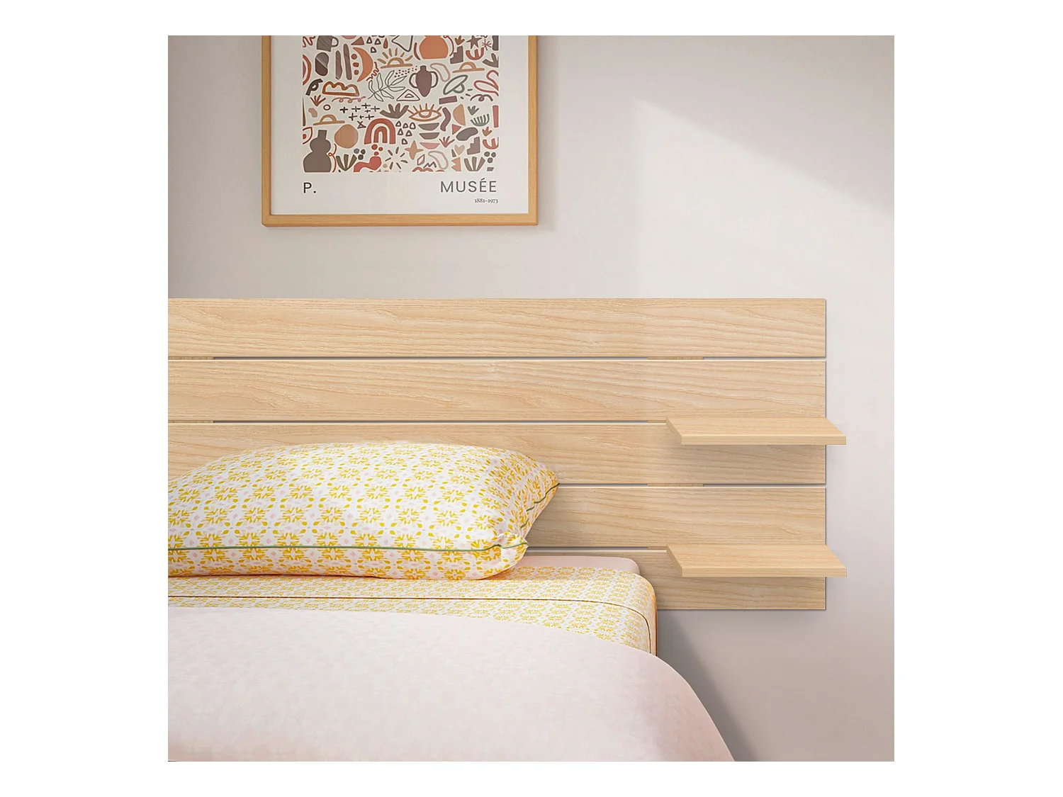 DHOME Tête de lit avec étagères en bois recyclé DM Tenture murale horizontale Style palette Lit nordique vintage (bois naturel 135 cm)