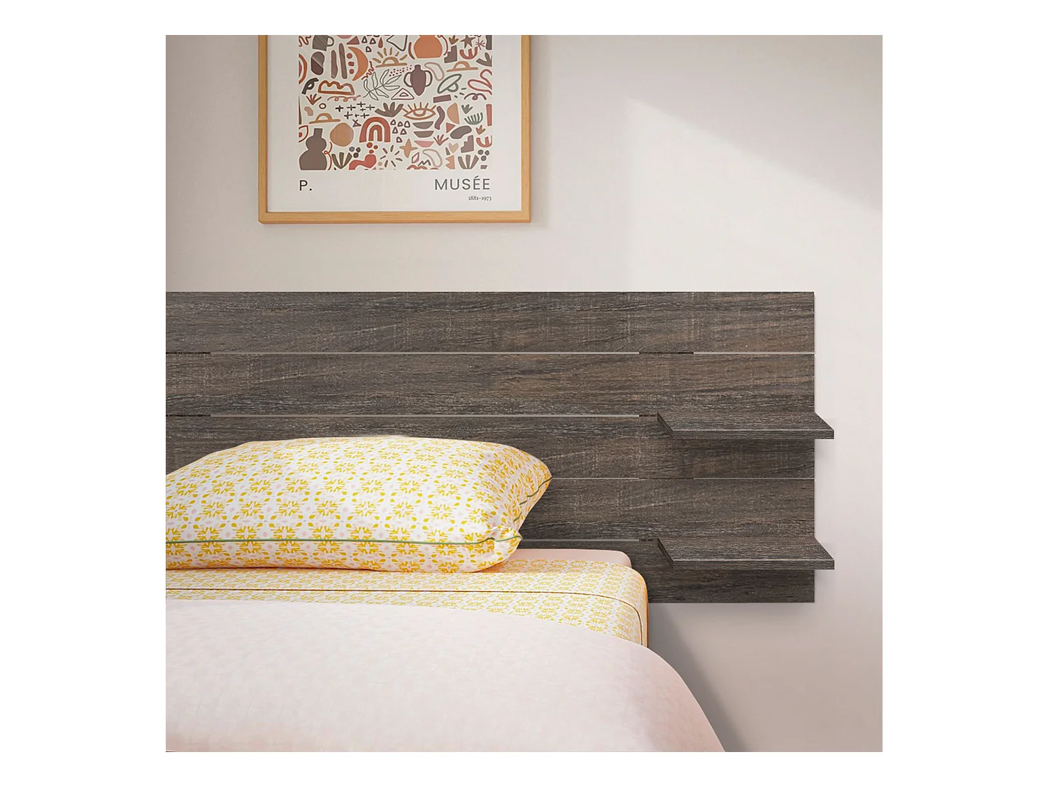 DHOME Tête de lit avec étagères en bois recyclé DM Tenture murale horizontale Style palette Lit nordique vintage (160 cm Chêne d'Amazonie)