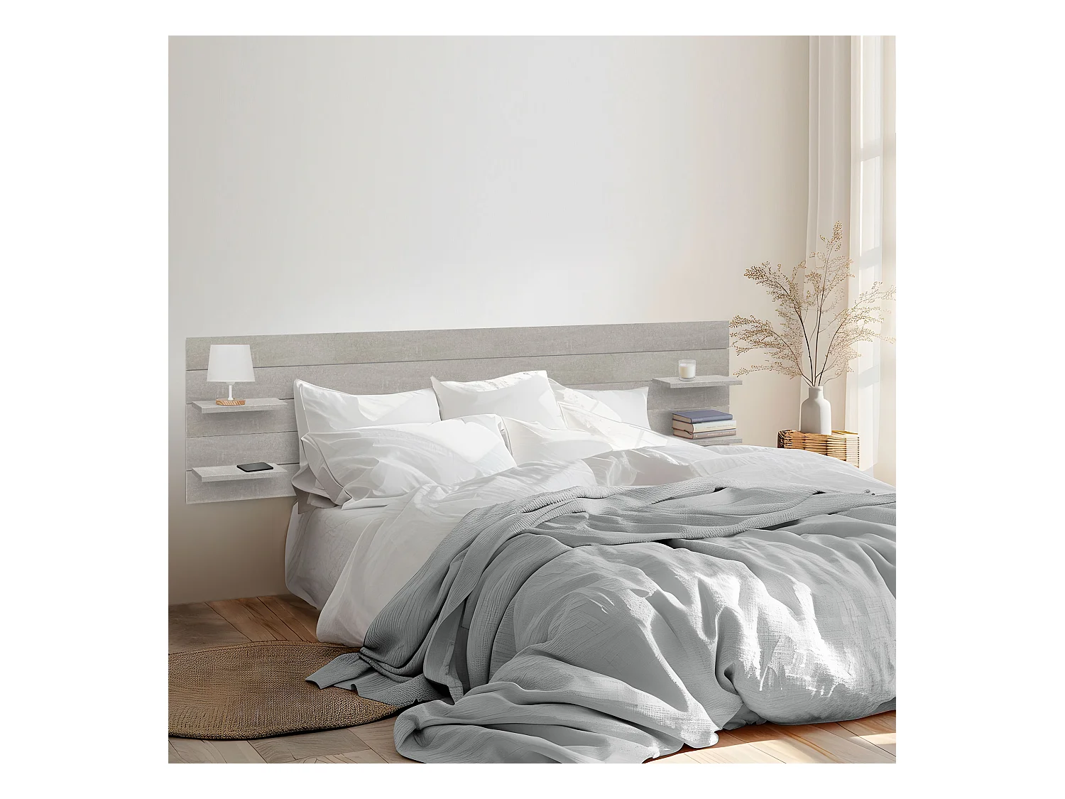 DHOME Tête de lit avec étagères en bois recyclé DM Tenture murale horizontale Style palette Lit nordique vintage (gris tribal 210 cm)