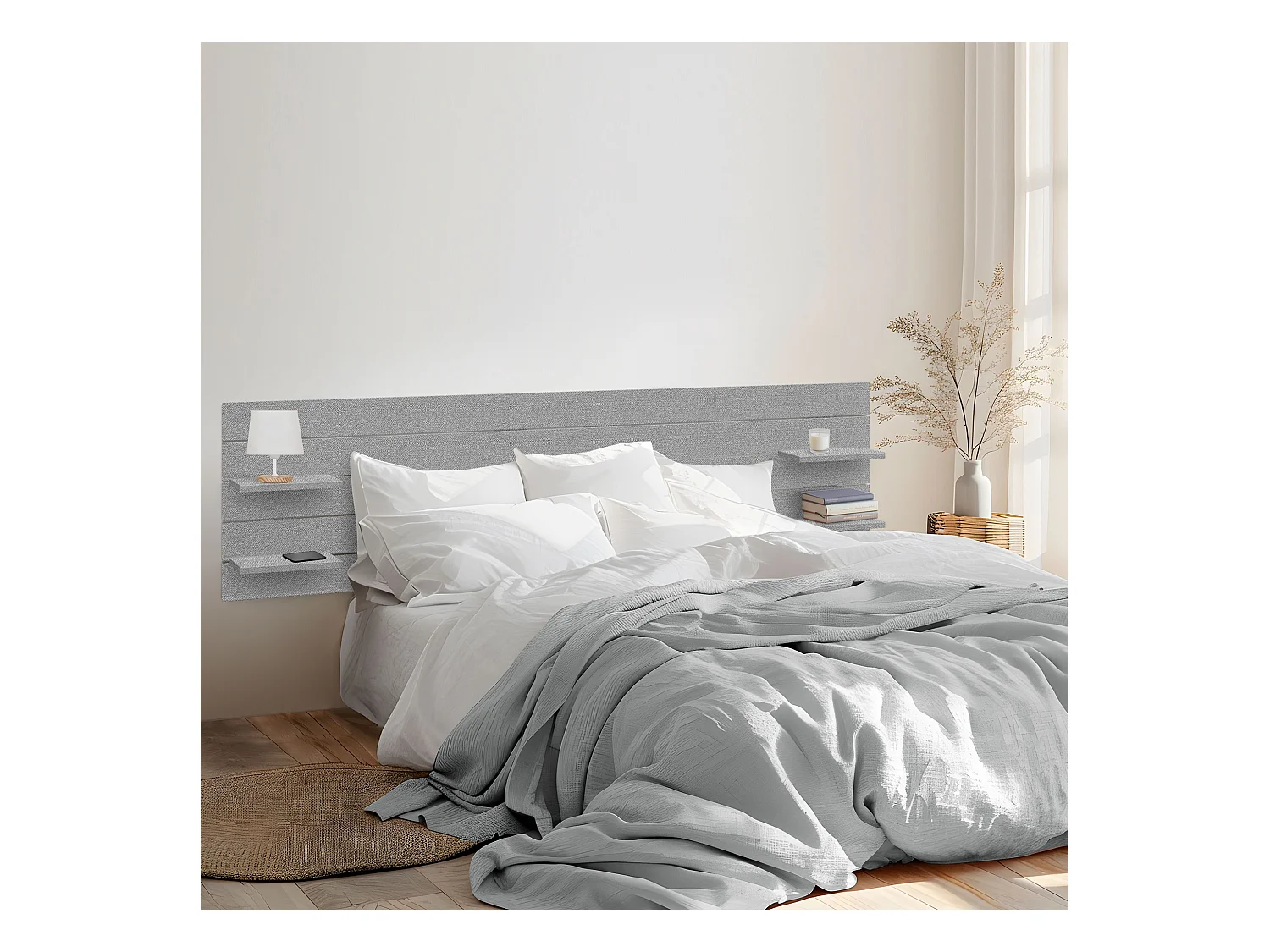 DHOME Tête de lit avec étagères en bois recyclé DM Tenture murale horizontale Style palette Lit nordique vintage (pointes grises 290 cm)