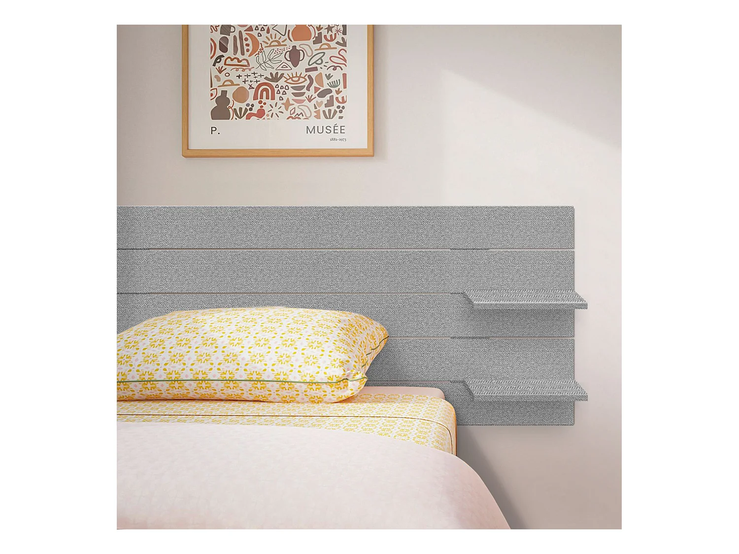 DHOME Tête de lit avec étagères en bois recyclé DM Tenture murale horizontale Style palette Lit nordique vintage (pointes grises 160 cm)