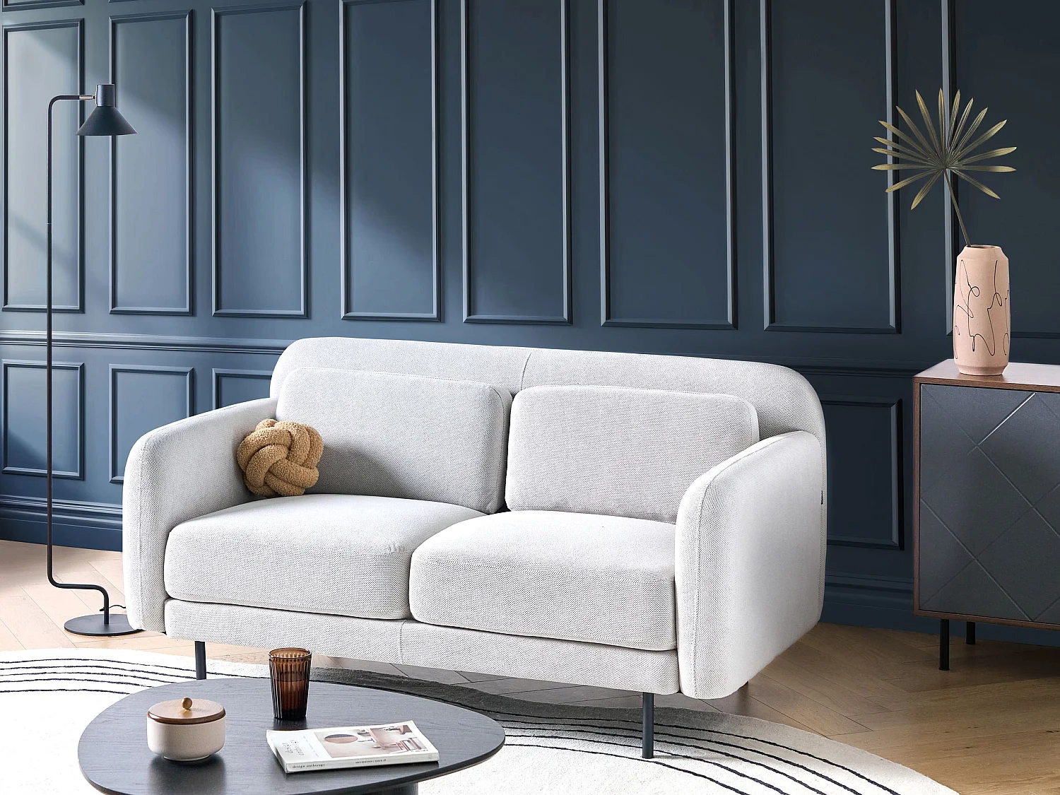 Canapé 2 places LILAND Tissu Blanc cassé