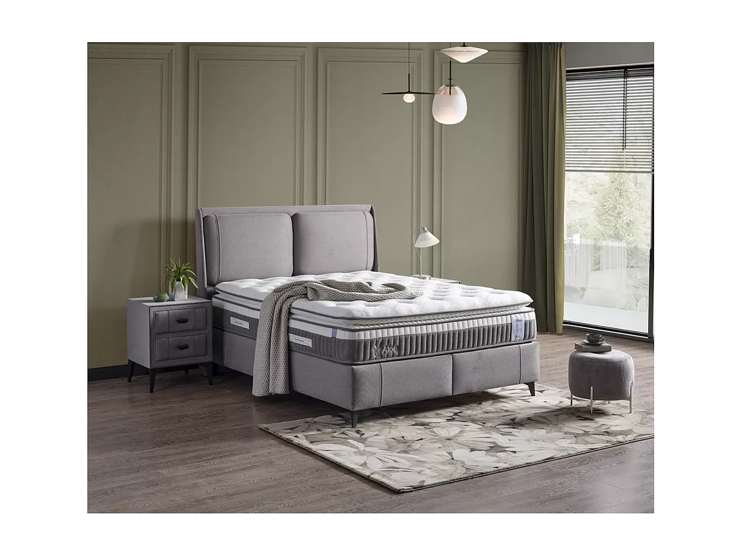 Bett Aloe/160 x 200/Stoffbezug/Grau