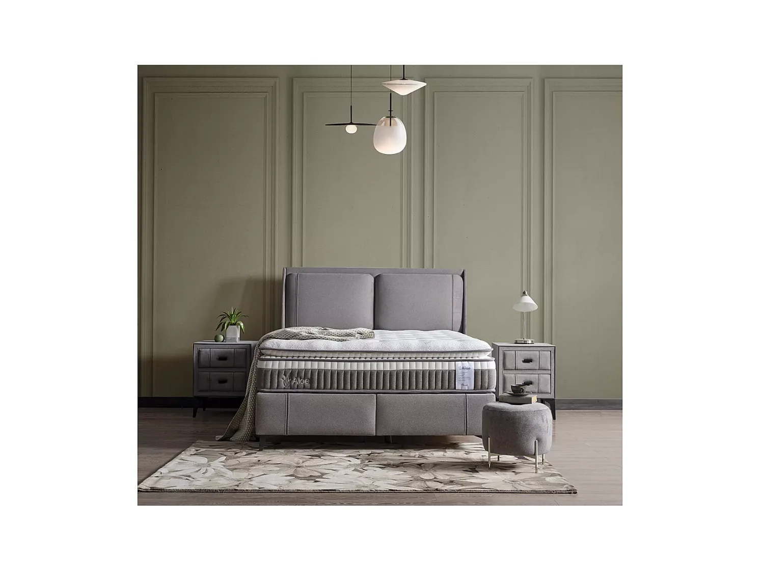 Bett Aloe/160 x 200/Stoffbezug/Grau