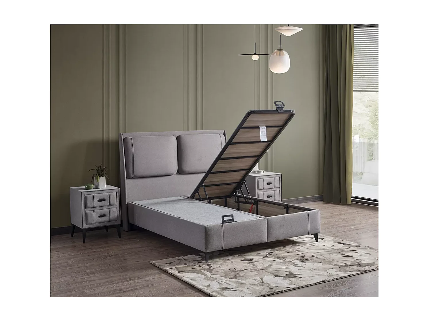 Bett Aloe/160 x 200/Stoffbezug/Grau