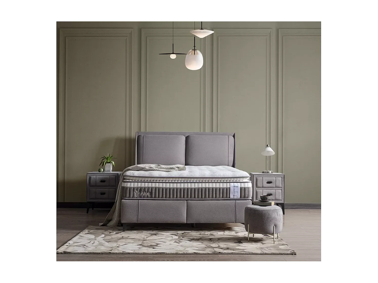 Bett Aloe/160 x 200/Stoffbezug/Grau