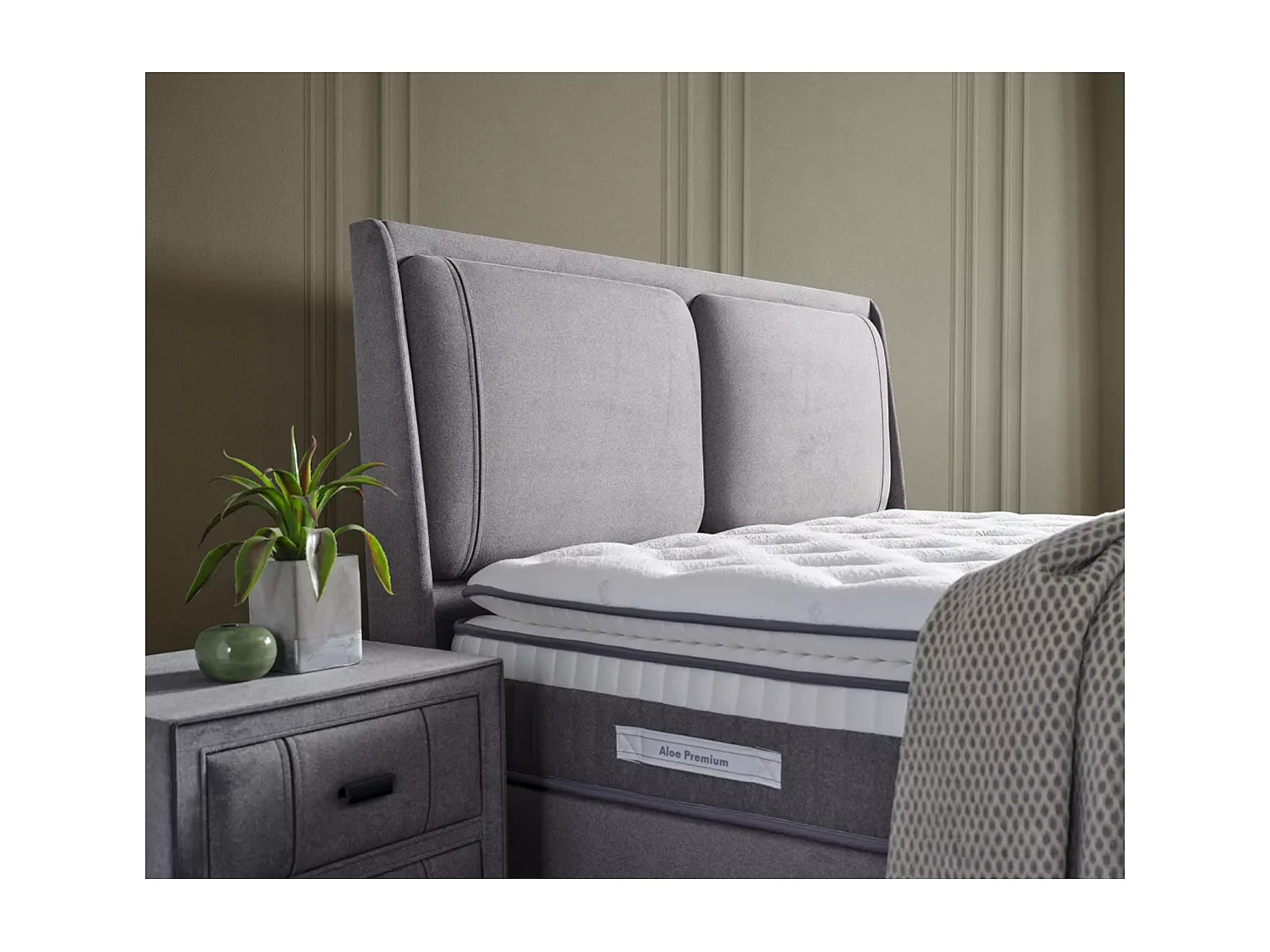 Bett Aloe/160 x 200/Stoffbezug/Grau