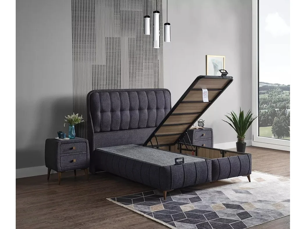 Bett Empires/160x200/Stoffbezug/Anthrazit